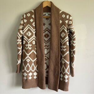 Old Navy Brown and White Geometric Cardigan Sweater